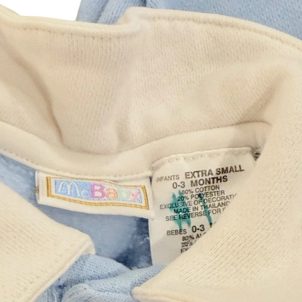 Vtg Mcbaby Infant Boy 0-3m‎ Blue Romper Stars & Teddies Gingham Pockets Preowned
